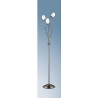 Stylish antique brass finish floor lamp with delicate cut glass decoration and cone shaped opal glas