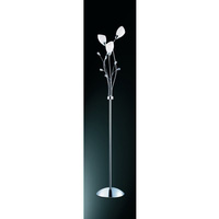 Stylish polished chrome finish floor light with delicate cut glass decoration and cone shaped opal g
