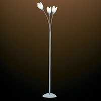 Delicate satin silver floor lamp with white petal glass shades. Height - 160cm Diameter - 38cmBulb t