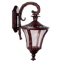 Rustic brown finish cast outdoor wall light fitting with seeded glass and bamboo decoration. IP44 ra
