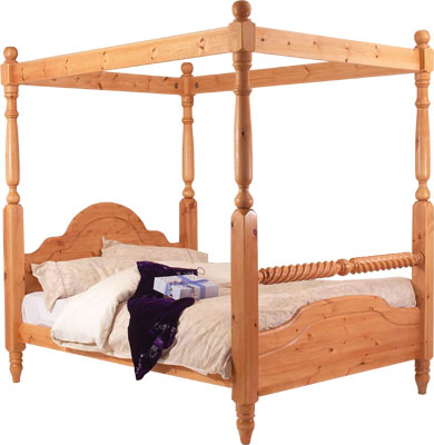 4Ft 6 Four Poster Barley Twist Rail Bed