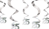 Pack of 5 Silver anniversary ceiling swirls with the number 25 Perfect for Silver Wedding Anniversar