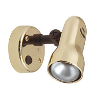 Gold single wall spot light fitting with adjustable head complete with on/off switch. Width - 8.5cm 