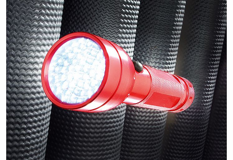 This powerful torch sheds a beam of super-bright white light from over 50 LEDs. There are no bulbs to replace, and its energy saving too, using far less battery power than an ordinary torch. One press of the button lights up the central 13 LEDs, and
