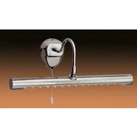 Modernistic LED powered picture light in a satin chrome finsh complete with on/off pull switch. Heig