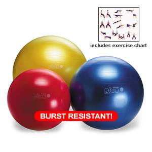 Burst resistant 55cm (22 ) diameter  red Swiss Ball for rehab and training exercises  recommended fo