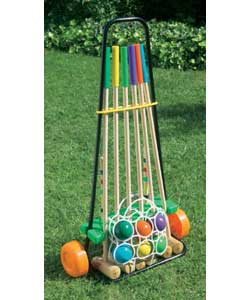 6 player croquet set complete with trolley. Wooden