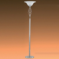 Attractive uplighter floor lamp finished in satin chrome with metal-work design. Height - 179cm Widt