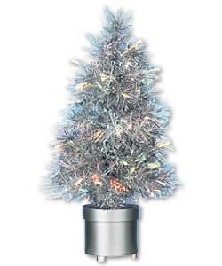 60cm Silver Tinsel Revolving Fibre Optic Christmas Tree