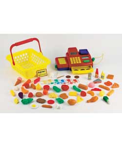 Includes a basket, 50 play food items and a realistic play cash register with working features,