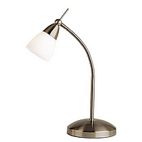Touch dimmable antique brass desk lamp with an adjustable arm and frosted glass shade. Height - 40cm