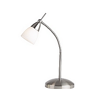 Touch dimmable satin chrome desk lamp with an adjustable arm and frosted glass shade. Height - 40cm 