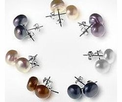 Freshwater cultured pearls24kt white gold plated brassOption to purchase one or two sets of seven pairsStuds in seven different coloursIncluding black, white, pink, peach and light lavenderComes with jewellery boxThese freshwater pearl earrings are s