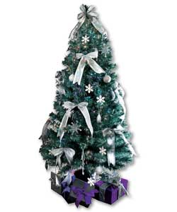 1.8m ready-to-dress tree with 30 luxury decorations in silver and white, and clear shimmering
