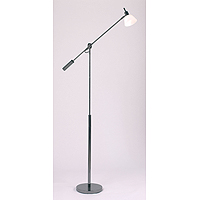 Contemporary and stylish black chrome halogen floor lamp with adjustable arm and opal glass shade. H