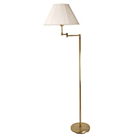 Stylish and contemporary double swing arm antique brass floor lamp complete with pleated oyster fabr