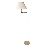 Stylish and contemporary double swing arm satin chrome floor lamp complete with pleated oyster fabri