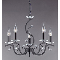 Attractive curved style fitting in a black chrome finish complete with cut glass sconces and pear sh