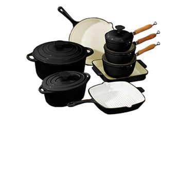 Contains: 15, 17 and 19cm saucepans, 28cm frying pan, 26cm skillet, 29cm round casserole pot, 23.5 x 18 x 10cm oval casserole pot, 25cm roasting dish