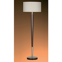 Mahogany wood floor lamp with metal trim and co-ordinating shade. Height - 147cm Diameter - 34cmBulb