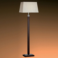 Contemporary and stylish wooden floor lamp with metal trim and co-ordinating shade. Height - 152cm D