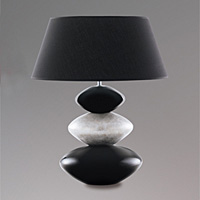 Pair of exclusively designed contemporary ceramic table lamps with black and silver pebbles complete