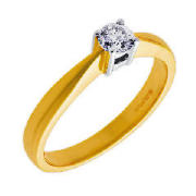A classic solitaire diamond ring.  This 9 carat gold ring has a claw set 0.25CT brilliant cut diamon