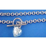 9ct. 43cm White Gold T-Bar Blue Glass Heart Chain
