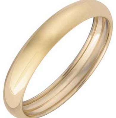 This D shape ring which has a rounded surface and lies flat on the finger. would make a perfect wedding ring for the bride or groom. Rolled edge D-shape wedding ring. Width of ring 4mm. Available in sizes M. EAN: 1095045.