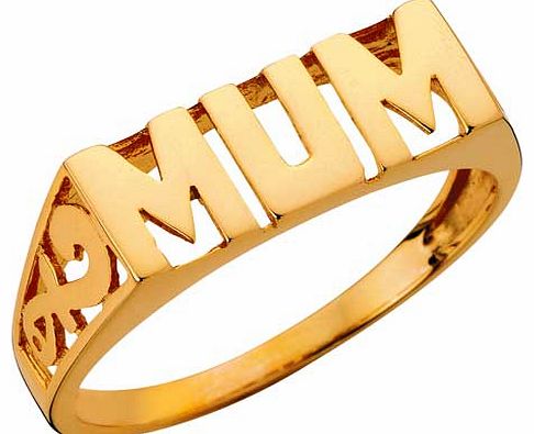 The Perfect Gift for a wonderful mum. this gorgeous 9ct gold plated silver mum ring is a great way to show how much she means to you! Available in sizes O. EAN: 1118238.