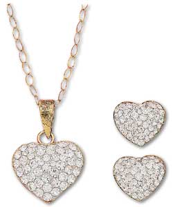 9ct Gold Stone Set Heart Pendant and Earring Set