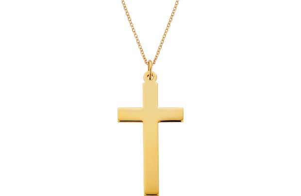 The classic cross pendant in a chunky design. 9ct rolled gold. Length of necklace 51cm/20in. EAN: 2196424.
