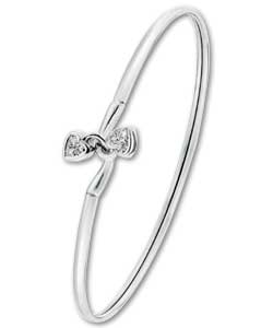 9ct White Gold 3mm Cubic Zirconia Set Entwined Heart Bangle