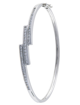 9ct white gold cubic zirconia Channel set three step bangle