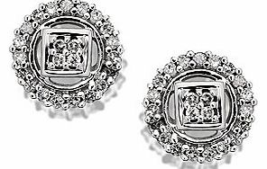 At the centre, a square of four diamonds is separated by the 9ct white gold setting from the circle of even more diamonds creating these interesting and eye-catching 8mm earrings (18pts total diamond weight per pair).
