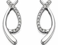 Interesting, unusual yet classic double curve earrings - for day or evening. One curve is covered in pretty little diamond accents, the other has a polished finish - 6 x 14mm.