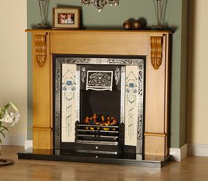 Wood Surround 
Buxton Cast with ceramic tiles
Black granite Hearth 
XL Gas Burner Fire
Primrose