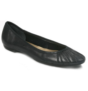 Adarcy, round toe ballerina-style leather pump with ruche detail.