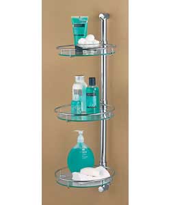 Chromed steel with round glass trays.Complete with fixtures and fittings.Size (W)25, (D)25,