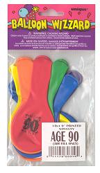 Age 90 latex balloon - assorted colours - pack of 10