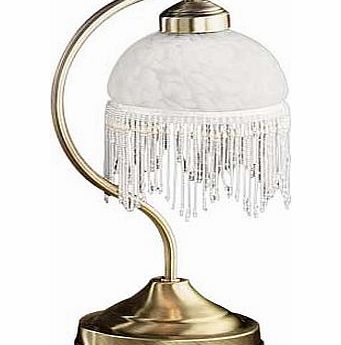 Create the traditional look with this Alabama table lamp featuring an antique brass finish. marble glass shade and a beaded fringe. Size H37cm. Touch sensor switch. Bulbs required 1 x 30W SES eco halogen or 1 x 40W SES golf ball (not included). EAN: 