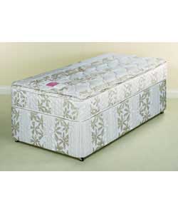 Fully upholstered platform top divan with castors. Headboard can be placed at either end of bed