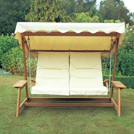 The Alexander Rose Bengal Teak Swing Seat  incorporates shaped back rails and a contoured seat provi