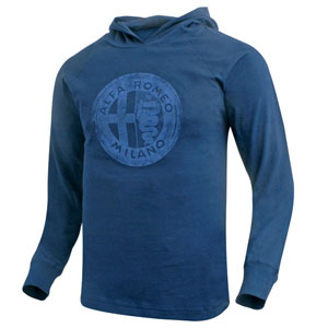 Alfa Romeo Vintage long sleeve hooded T-Shirt with a puff print for a raised vintage effect. Printed