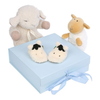 Baby boy gift set including sleep sheep, sheep shoes and cute toy sheep. A babys perfect night-time 
