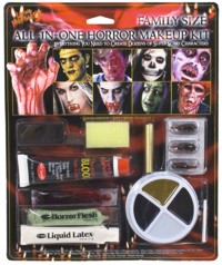 Create a wide variety of scary Halloween looks with this one horror make-up kit