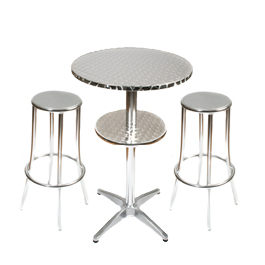 Unbranded Aluminium Cafe/Bar Table and 2 Bar Stool Set