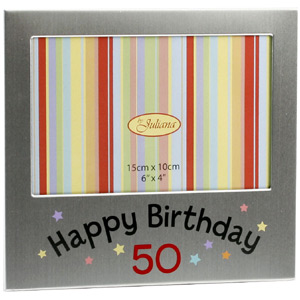 This simple but highly effective Aluminium Happy 50th Birthday Photo Frame is perfect for giving a s