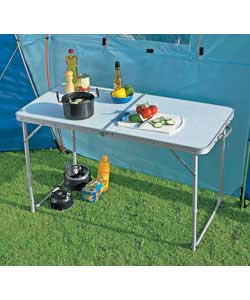 Dual height aluminium table with heat resistant surface.Size (H)54 or 69, (L)120, (W)60cm