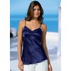 Satin cami with cornelli appliqu detail and scalloped hem. Adjustable straps. Hand wash. Polyester.